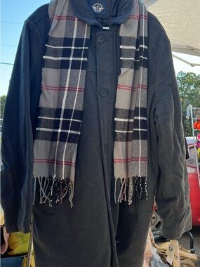 Dockers brand coat with Grey Plaid Men’s Winter Scarf - Soft Cashmere-Feel